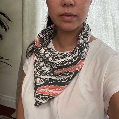 Alternate image for Batik Bandana Gray Feather Summer Night, 100% Cotton, Hand Dyed Hair Cover Scarf