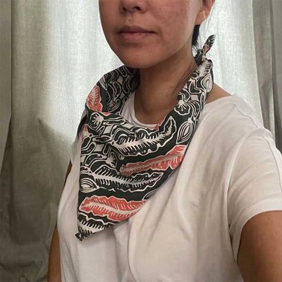 Alternate image for Batik Bandana Gray Feather Summer Night, 100% Cotton, Hand Dyed Hair Cover Scarf