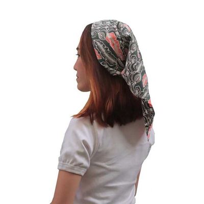Alternate image for Batik Bandana Gray Feather Summer Night, 100% Cotton, Hand Dyed Hair Cover Scarf