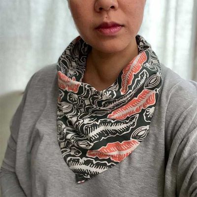 Alternate image for Batik Bandana Gray Feather Summer Night, 100% Cotton, Hand Dyed Hair Cover Scarf
