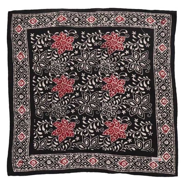 Image for Hand Dyed Batik Bandana Black Red Star, 100% Cotton, Hand Dyed Hair Cover Scarf
