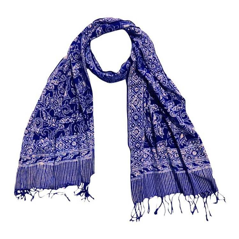 Handmade Batik Scarf - Cotton - Wings, Blue