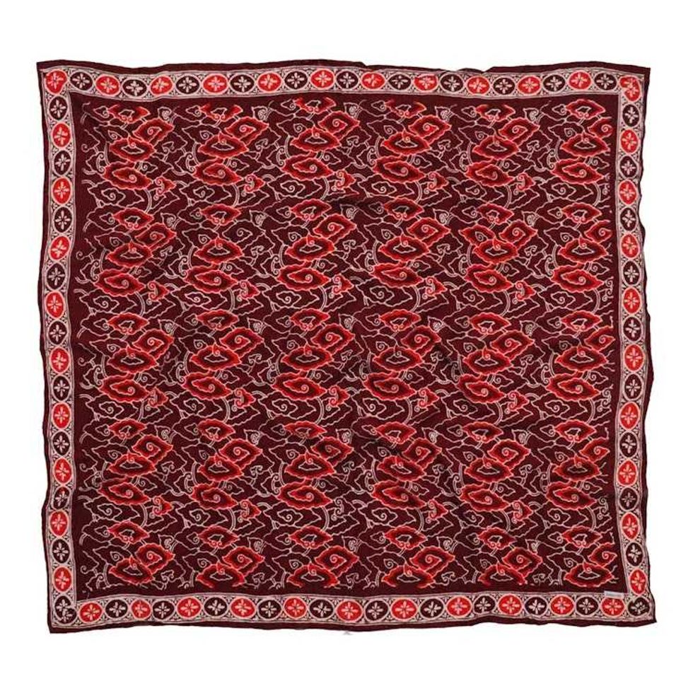 Large Hand Dyed Batik Bandana 39", Red Orange Storm, Hair Scarf Wrap, Burgundy