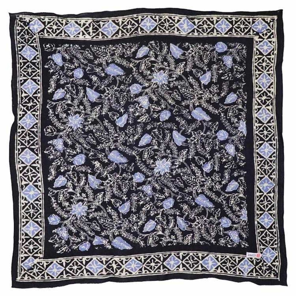 Batik Bandana Blue Navy Foliage, 100% Cotton, Hand Dyed Hair Cover Scarf