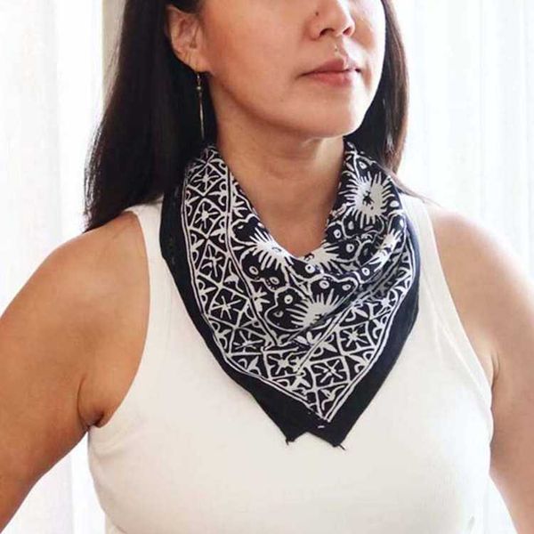 Image for Batik Bandana Black, 100% Cotton, Hand Dyed Hair Cover Wrap Scarf