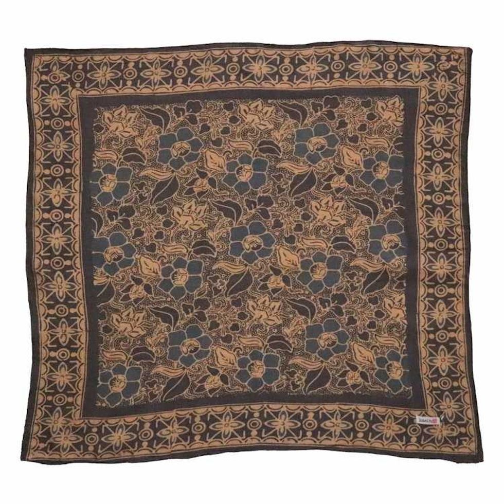 Hand Dyed Batik Bandana Spotted Flower, Grey, Blue, Hair Cover Scarf, Cotton