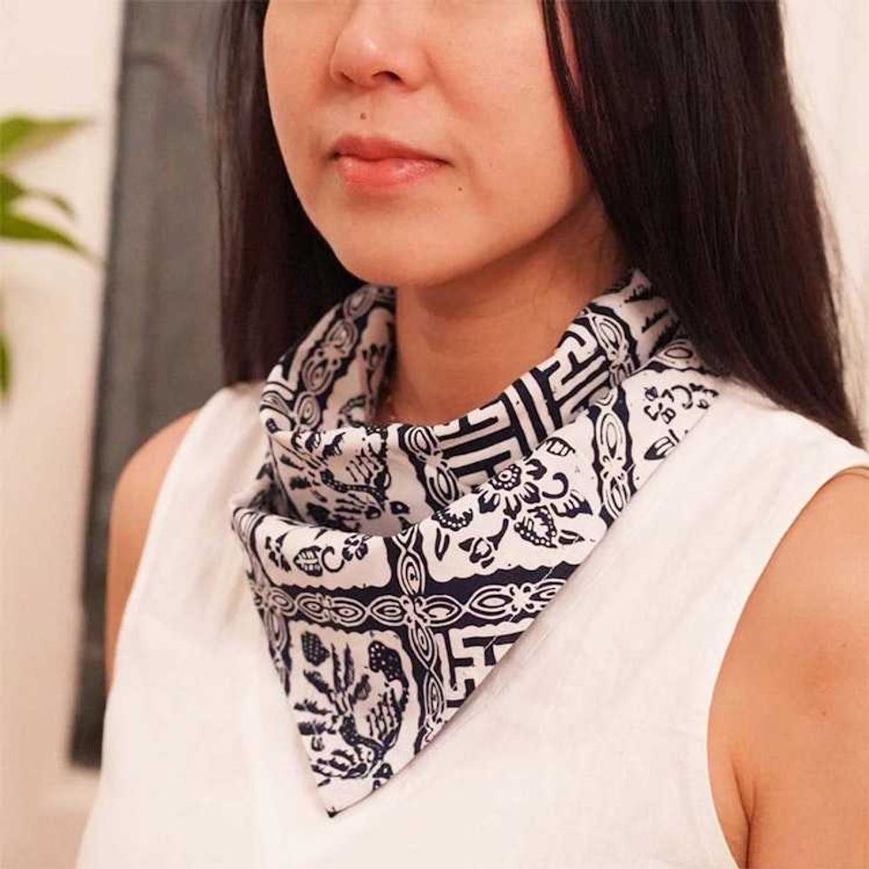 Batik Bandana Blue Navy, 100% Cotton, Hand Dyed Hair Cover Scarf