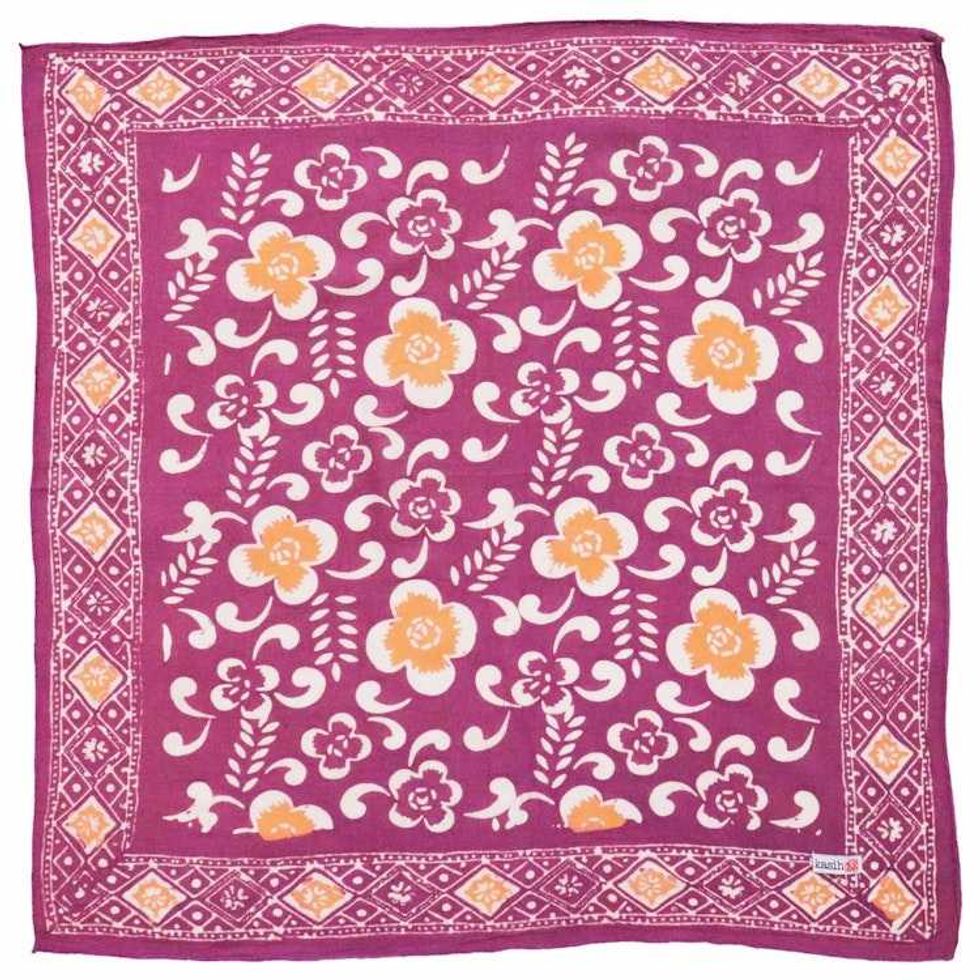 Hand Dyed Batik Bandana, 100% Soft Cotton, Plumeria, Pink Lilac