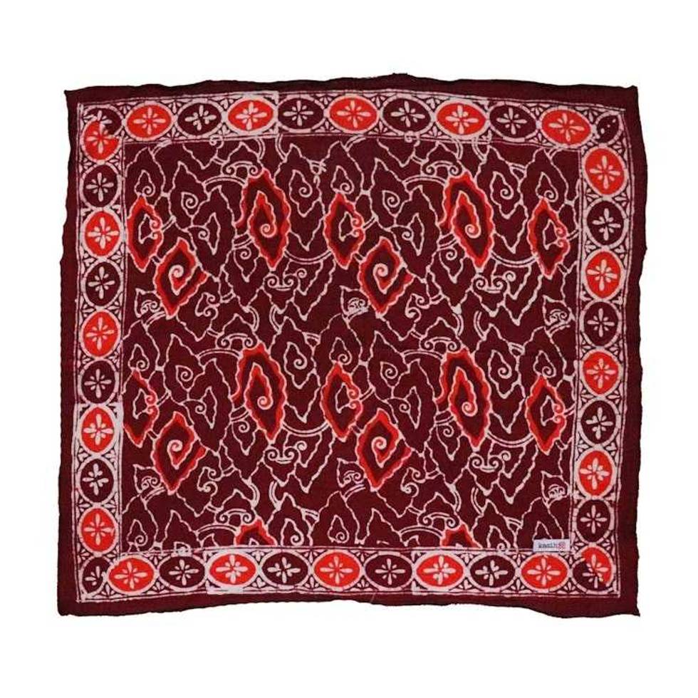 Hand Dyed Batik Bandana, Red Orange Storm, Hair Scarf Wrap, Burgundy