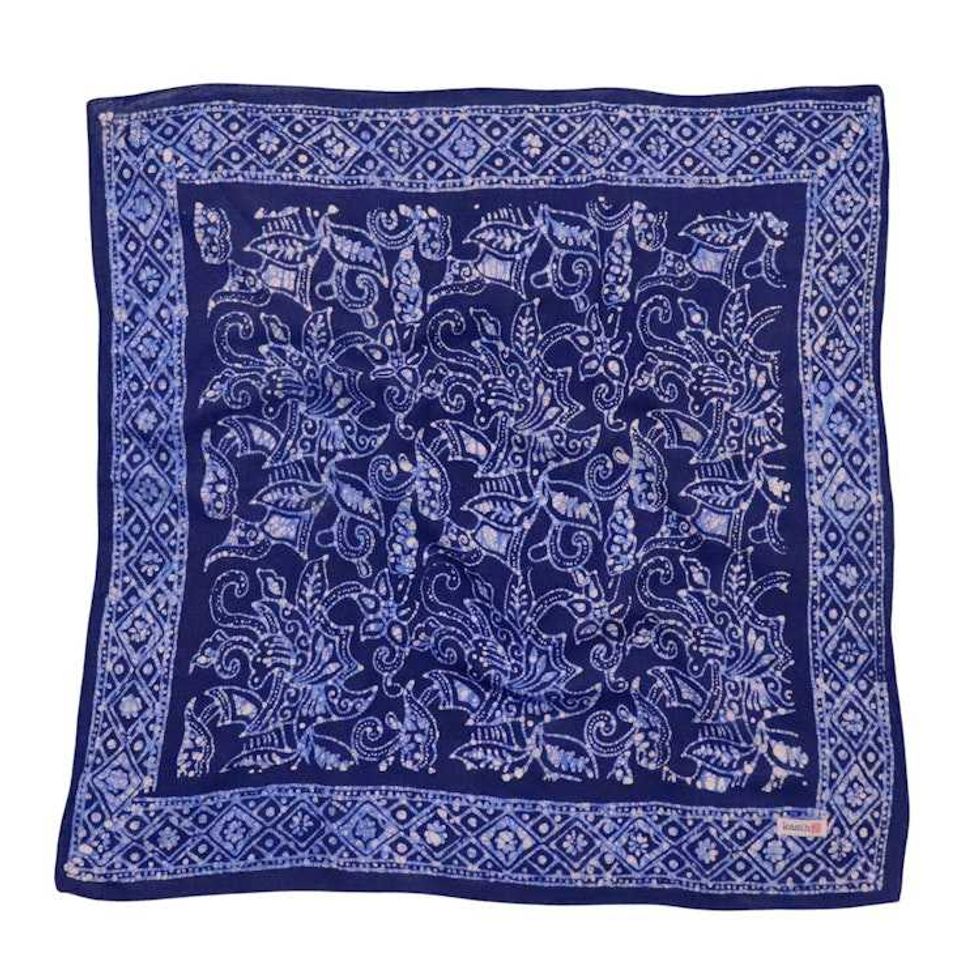 Hand Dyed Batik Bandana, Soft Lightweight Cotton, Black & Dark Blue Wings