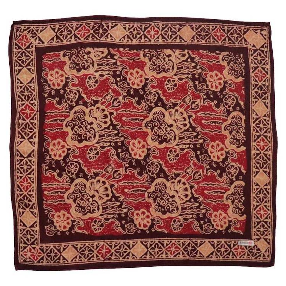 Hand Dyed Batik Bandana, 100% Soft Cotton, Sunlit Garden, Red Burgundy