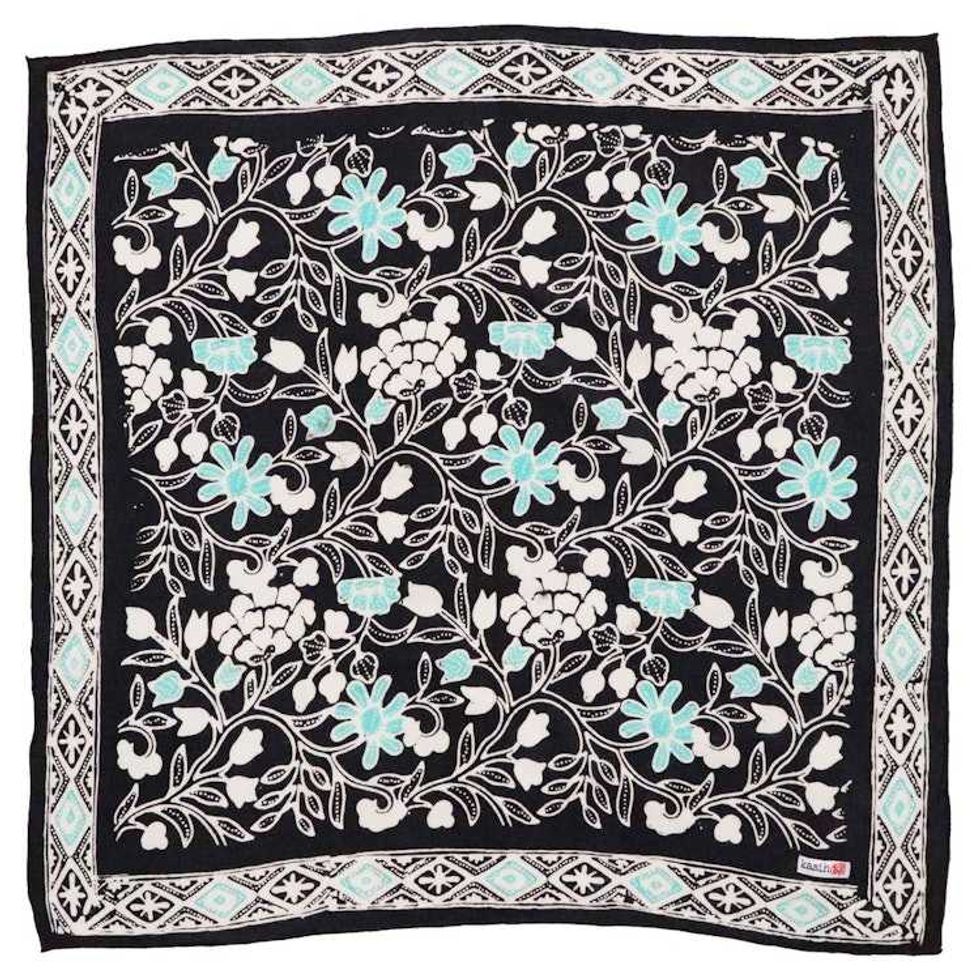 Hand Dyed Batik Bandana, Nile Nights, Flower Floral, Blue, Navy