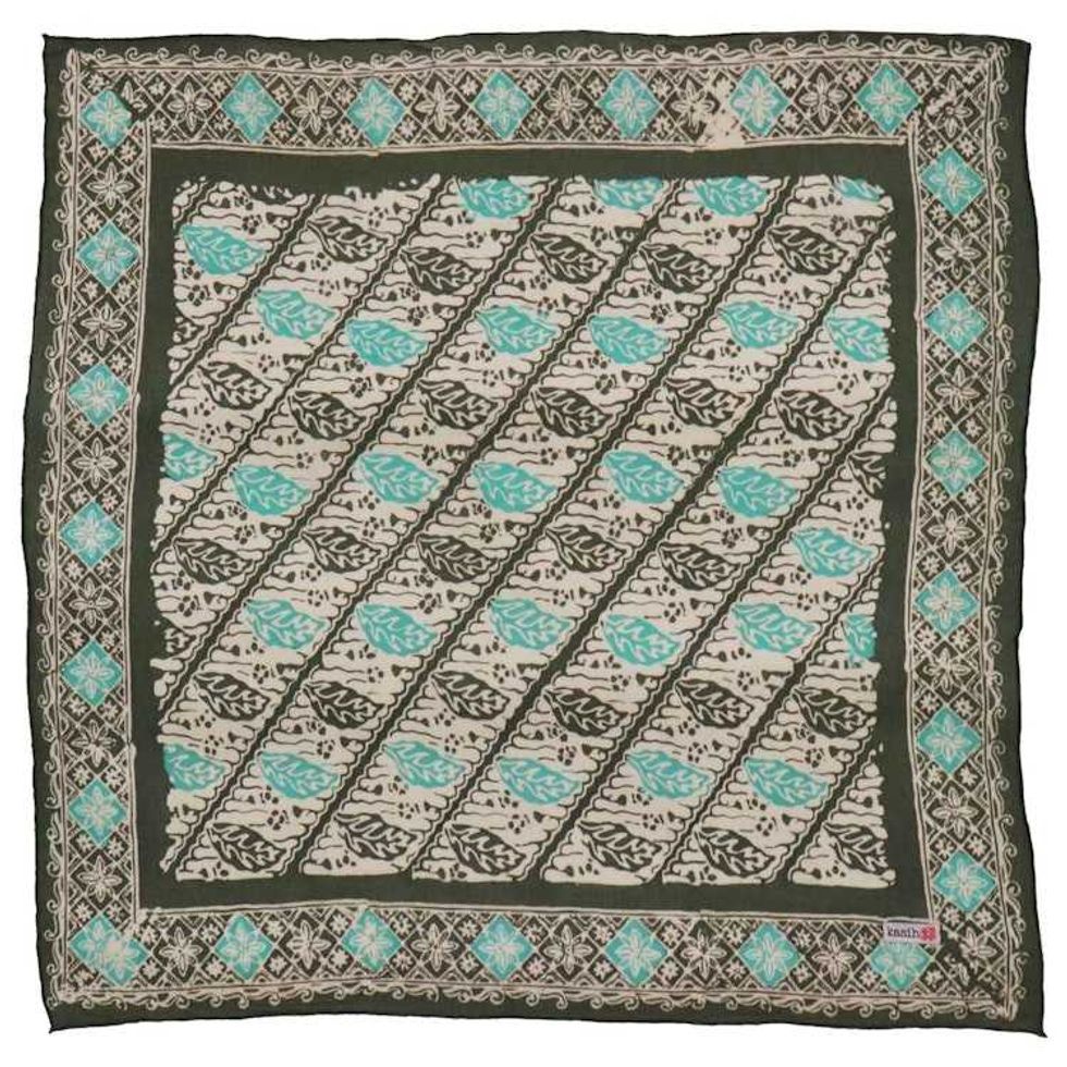 Batik Bandana, Soft Lightweight Cotton, Leaf Lovers, Hand Dyed, Lime Cream