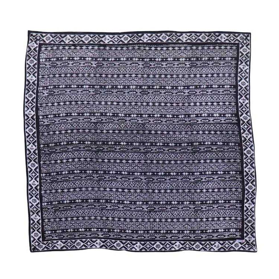 Large 39" Batik Bandana, Hand Dyed, 100% Soft Cotton, Geometric Black & White, XL