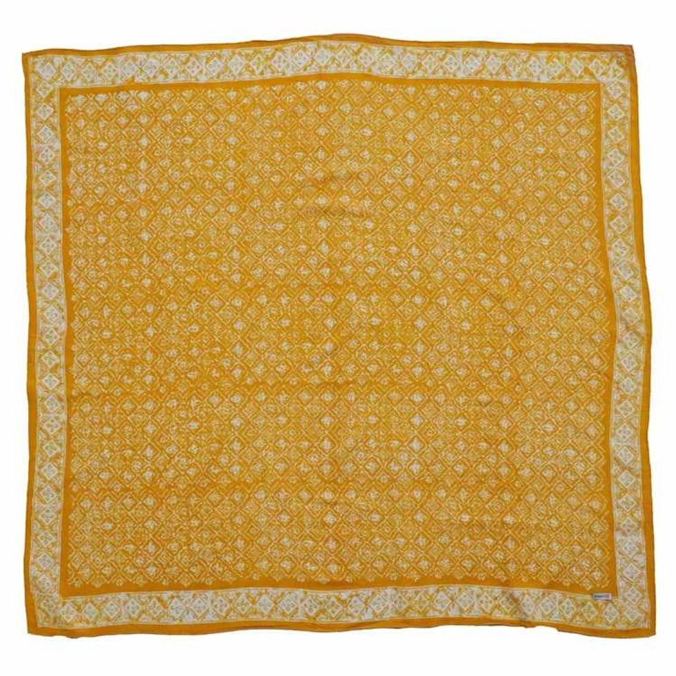 Large 39" Hand Dyed Batik Bandana, 100% Soft Cotton, Mustard, Yellow, Fall Autumn, Kamboja