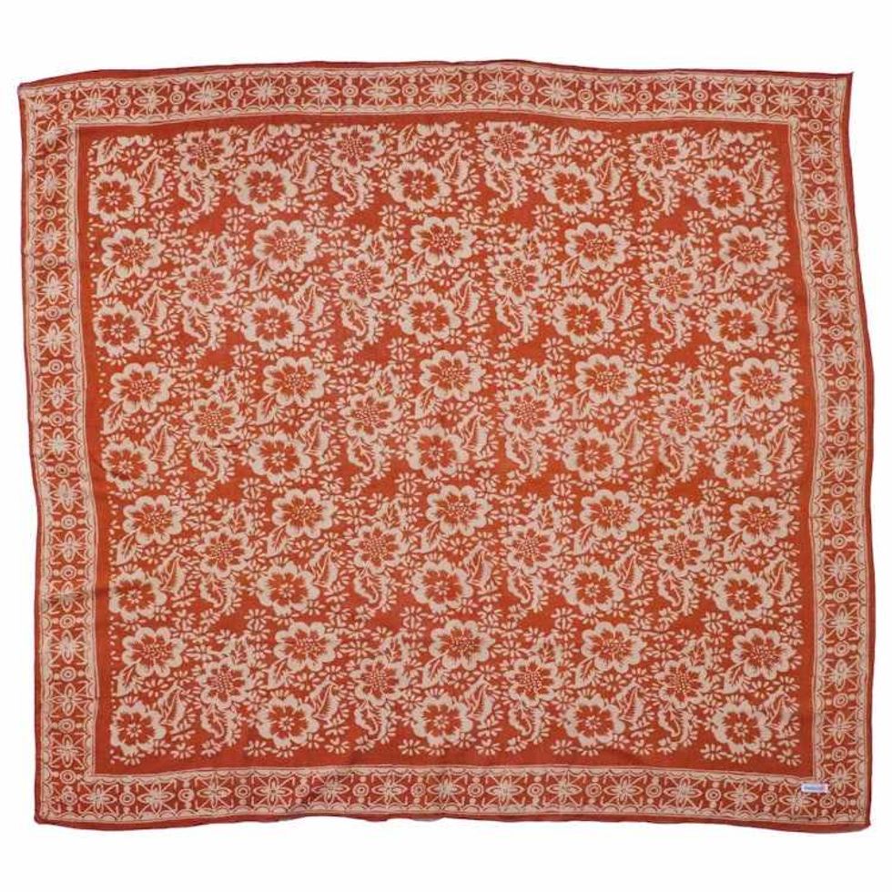 Large 39" Hand Dyed Batik Bandana Lightweight 100% cotton, Auburn Orange, red brown Burnt