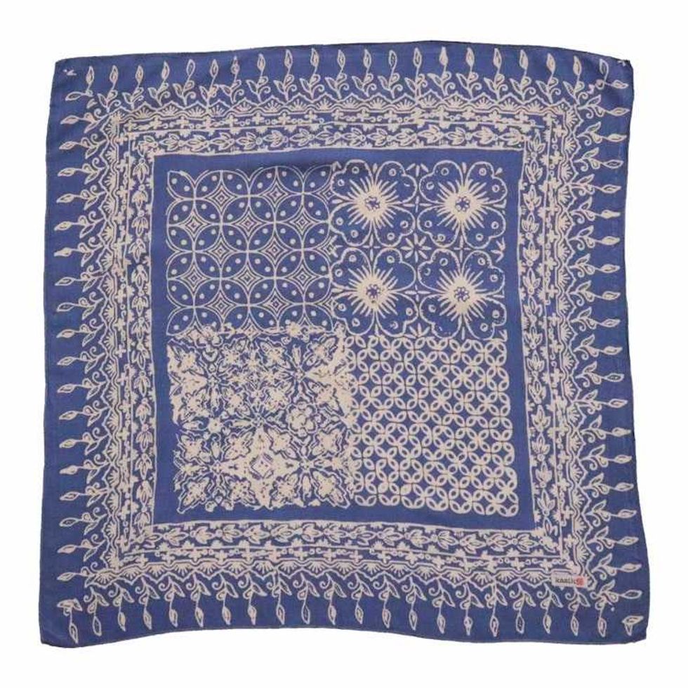 Hand Dyed Batik Bandana, 100% Soft Cotton, Periwinkle Plates, Blue, Purple White