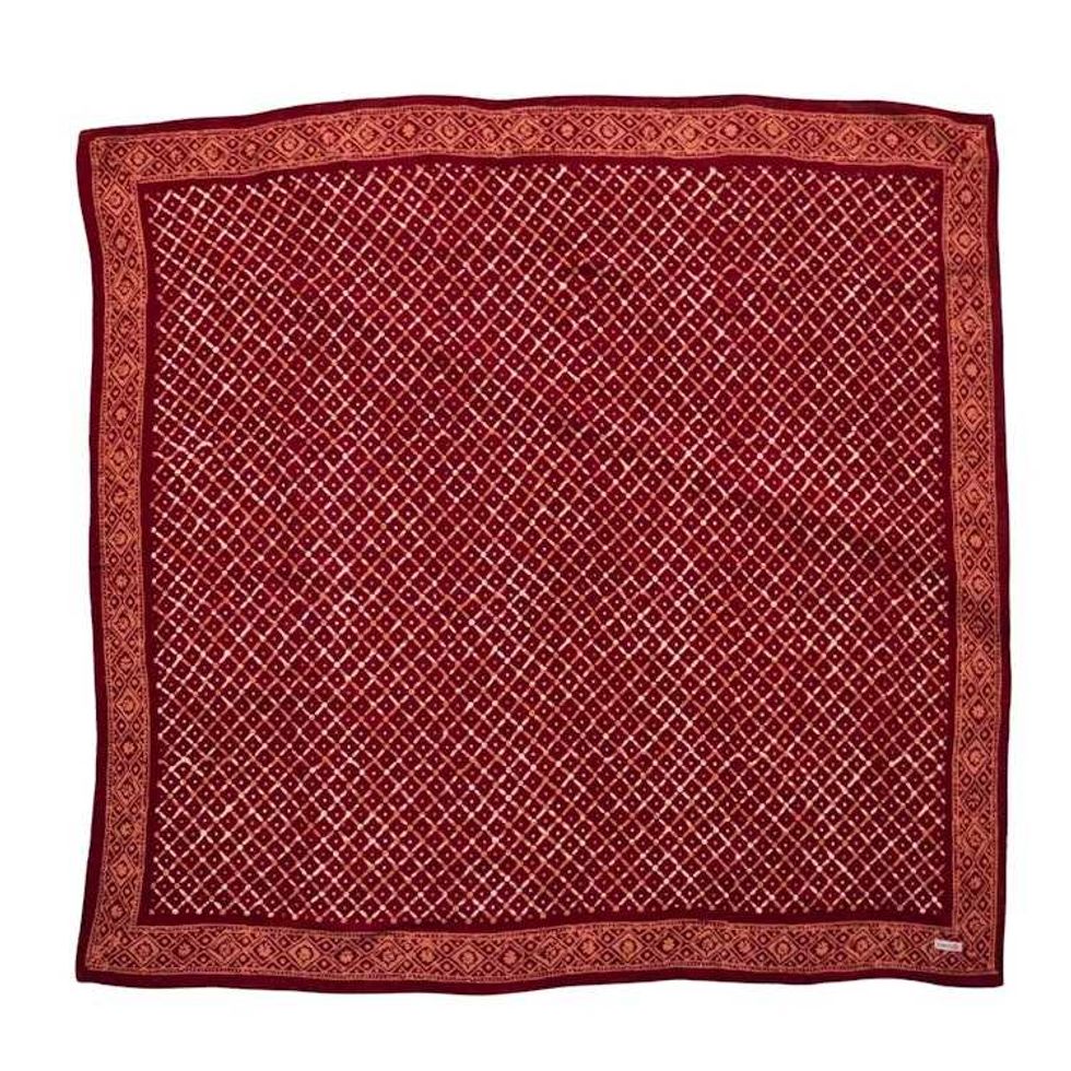 Large 39" Hand Dyed Batik Bandana, 100% Soft Cotton, Crimson Cross, Red, Western Wild Rag