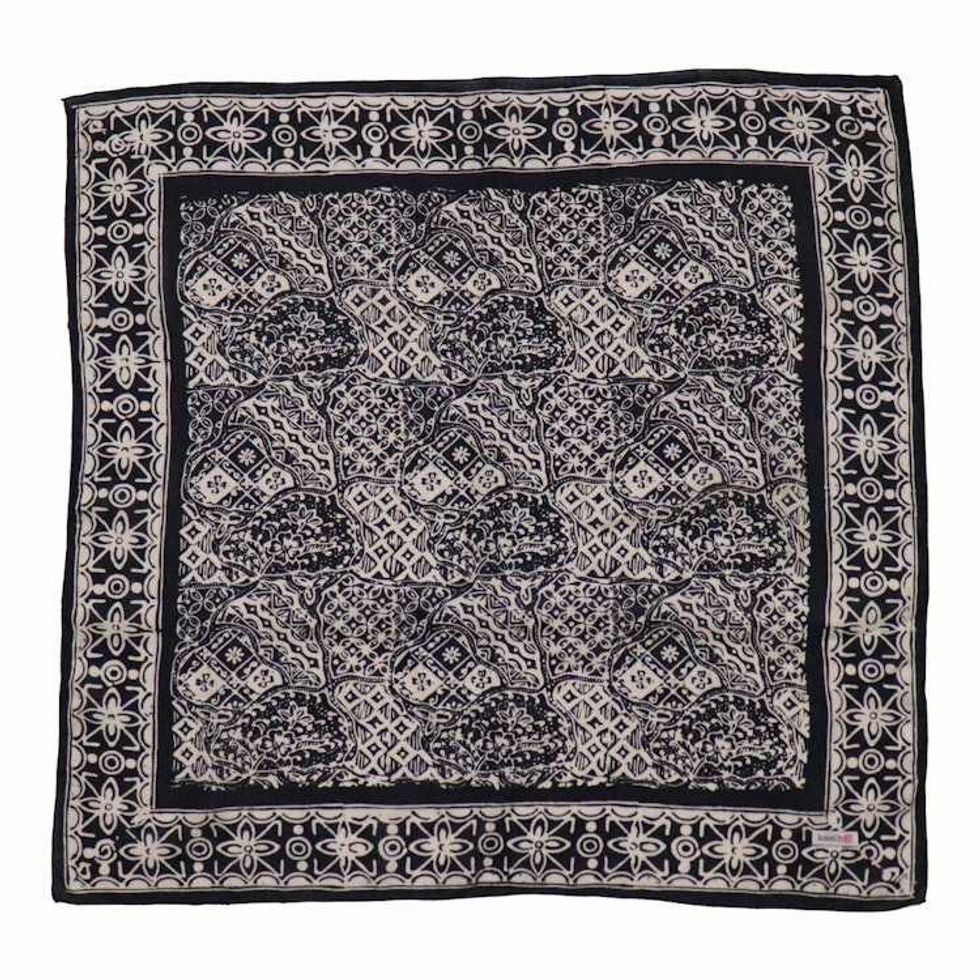 Hand Dyed Batik Bandana, 100% Soft Cotton, World Blossom, Black White