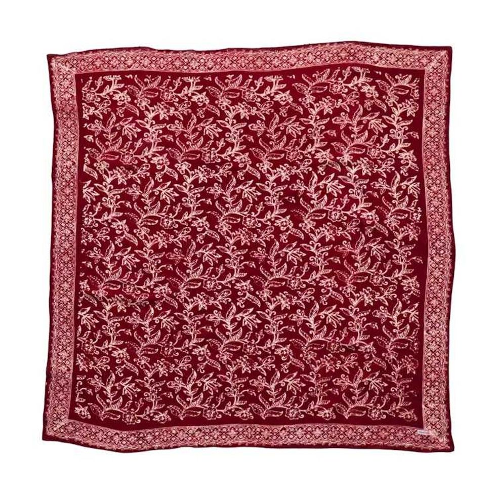 Large 39" Hand Dyed Batik Bandana, 100% Soft Cotton, Cherish, Red, White