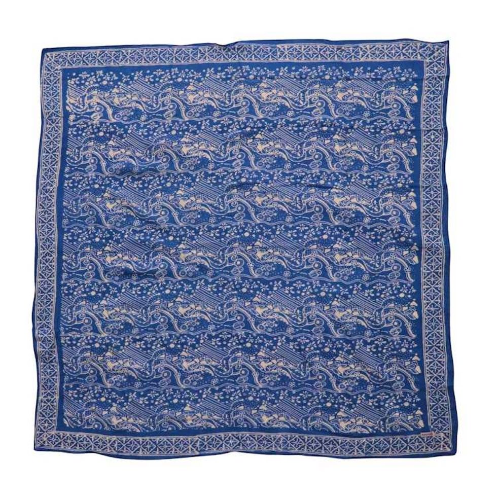 Large 39" Hand Dyed Batik Bandana, 100% Soft Cotton, Tidal Flow, Blue