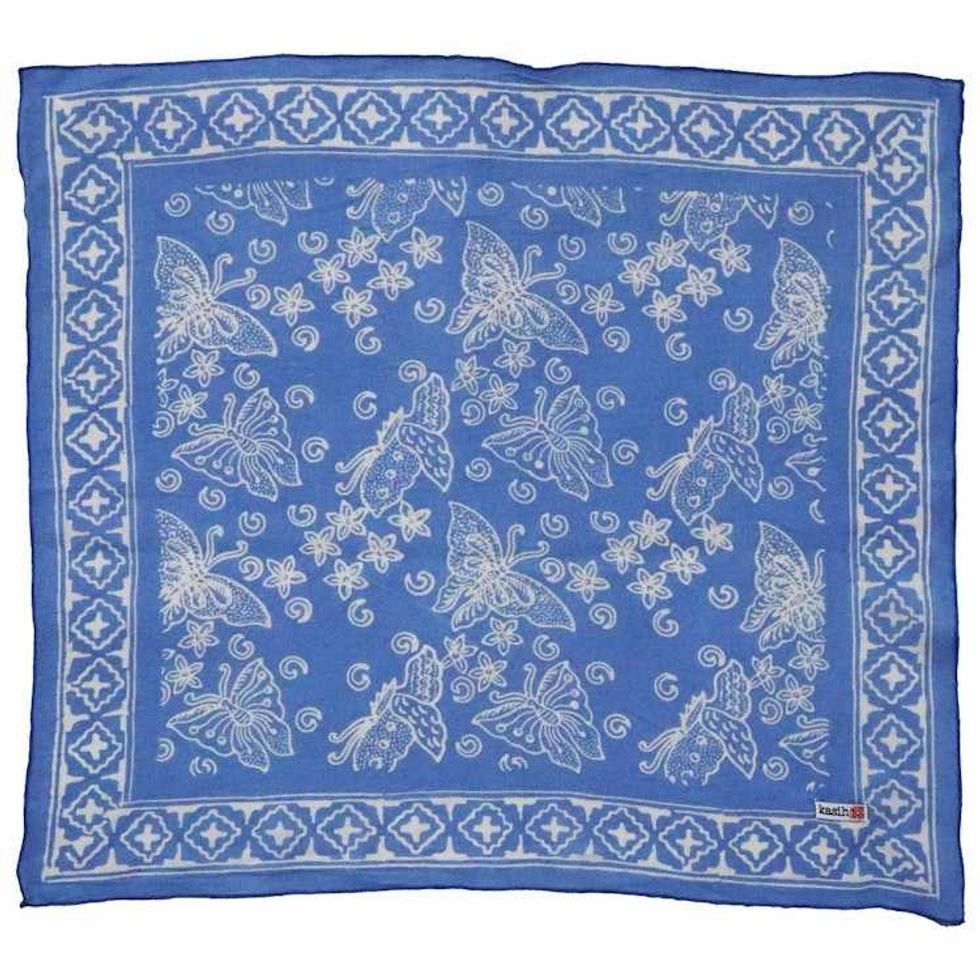 Hand Dyed Batik Bandana, 100% Soft Cotton, Azure Butterflies, Blue, Periwinkle