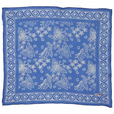 Alternate image for Hand Dyed Batik Bandana, 100% Soft Cotton, Azure Butterflies, Blue, Periwinkle
