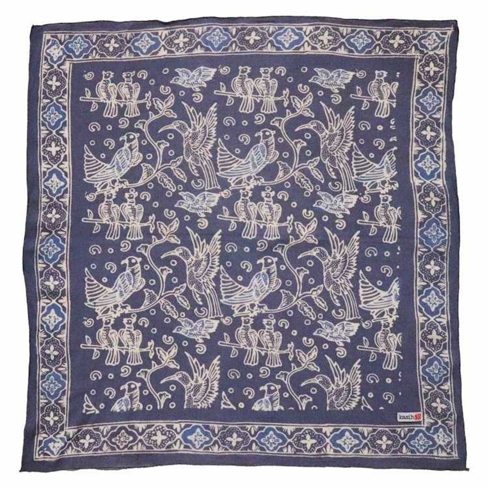 Hand Dyed Batik Bandana, 100% Soft Cotton, Bird Song, Gray, Grey, Blue