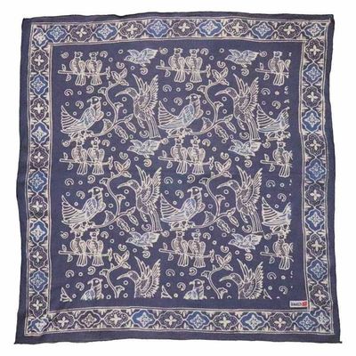 Alternate image for Hand Dyed Batik Bandana, 100% Soft Cotton, Bird Song, Gray, Grey, Blue
