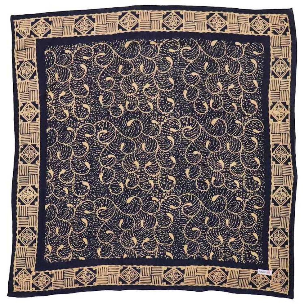 Hand Dyed Batik Bandana, 100% Soft Cotton, Starry Night, Navy Blue, Cream, Yellow