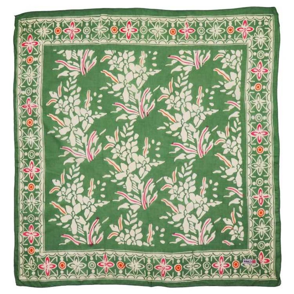 Hand Dyed Batik Bandana, 100% Soft Cotton, Green Garland, Pink