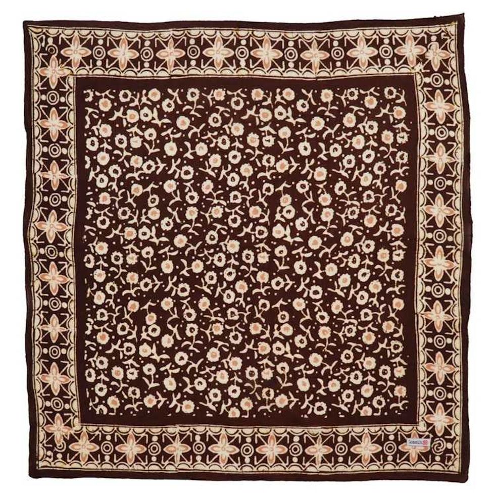 Hand Dyed Batik Bandana, 100% Soft Cotton, Java Petals, Brown, Mocha