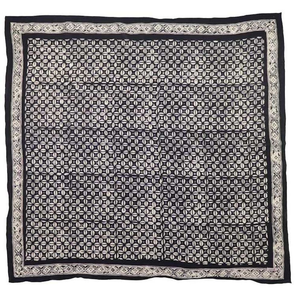 Large 39" Hand Dyed Batik Bandana, 100% Soft Cotton, Horn Beetle, Black White