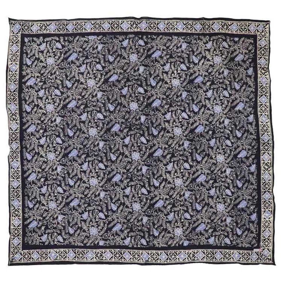 Large 39" Wild Rag Batik Bandana Blue Navy Foliage, 100% Soft Cotton, Hand Dyed Hair Cover Scarf