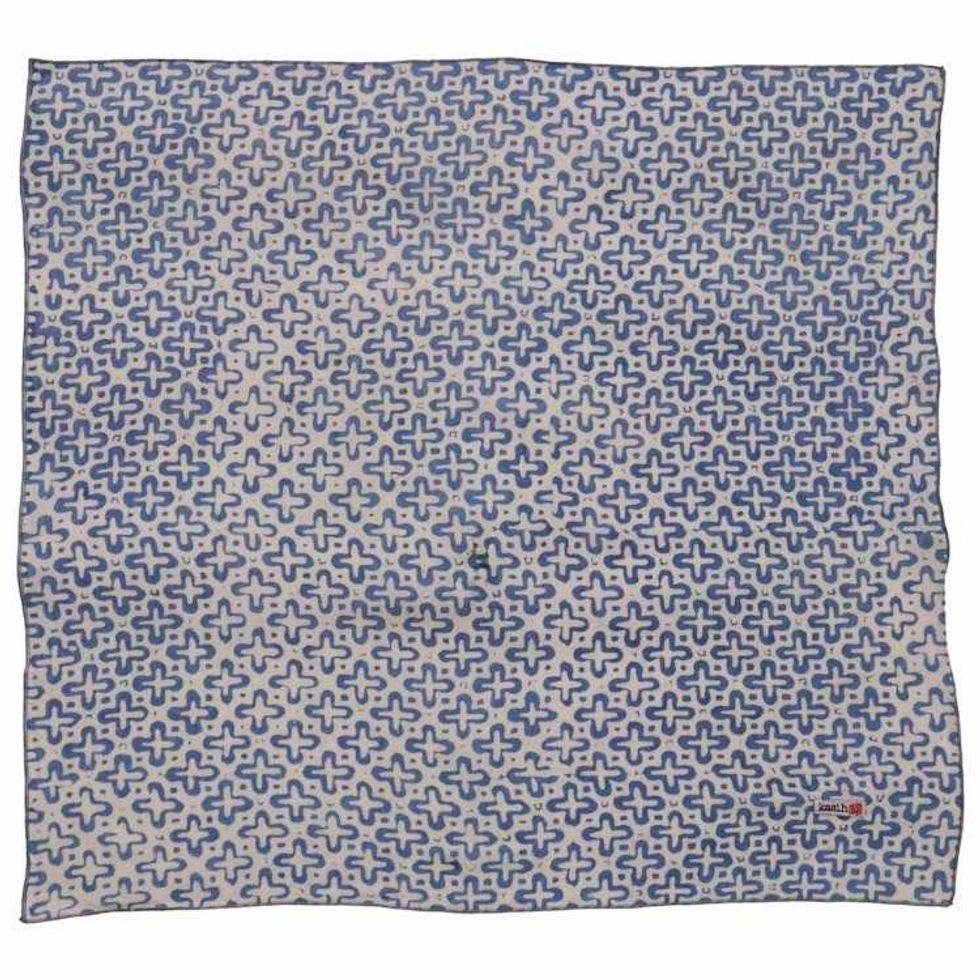 Indigo Botanically Dyed Batik Bandana, Natural Dye, Indigo Cross, Blue