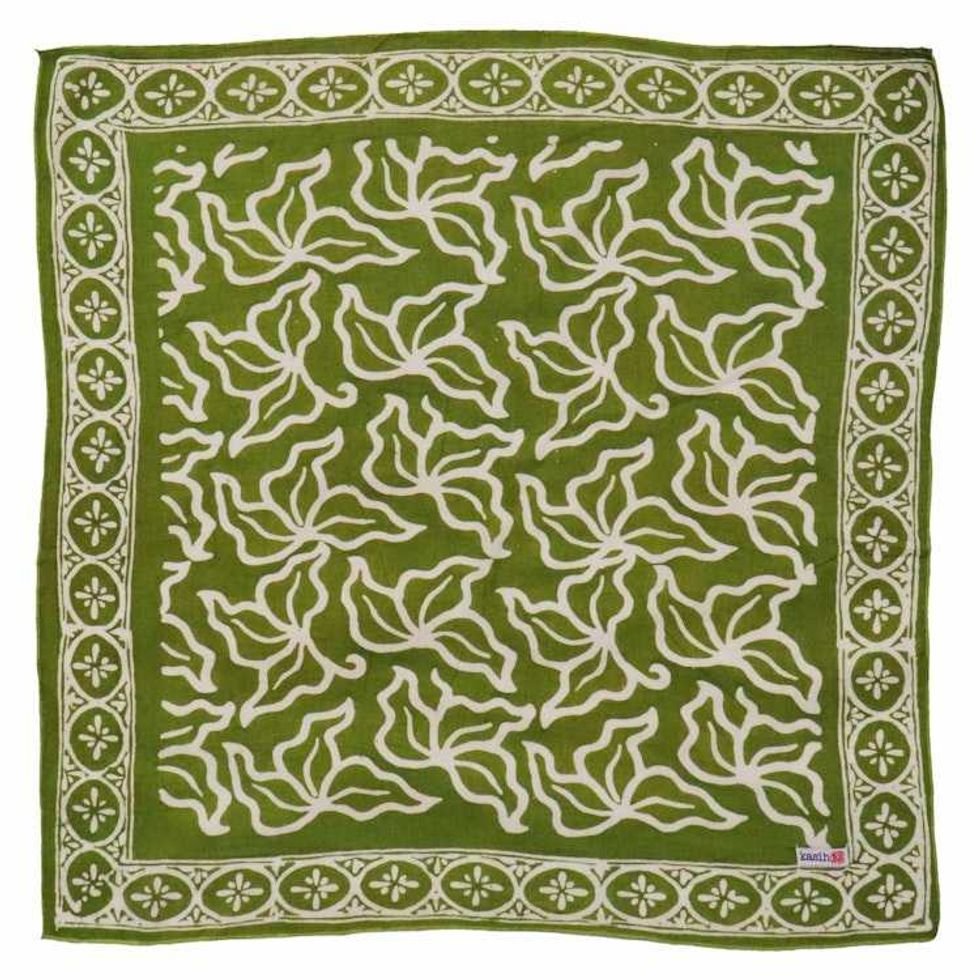 Hand Dyed Batik Bandana, 100% Soft Cotton, Jade Jungle in Olive