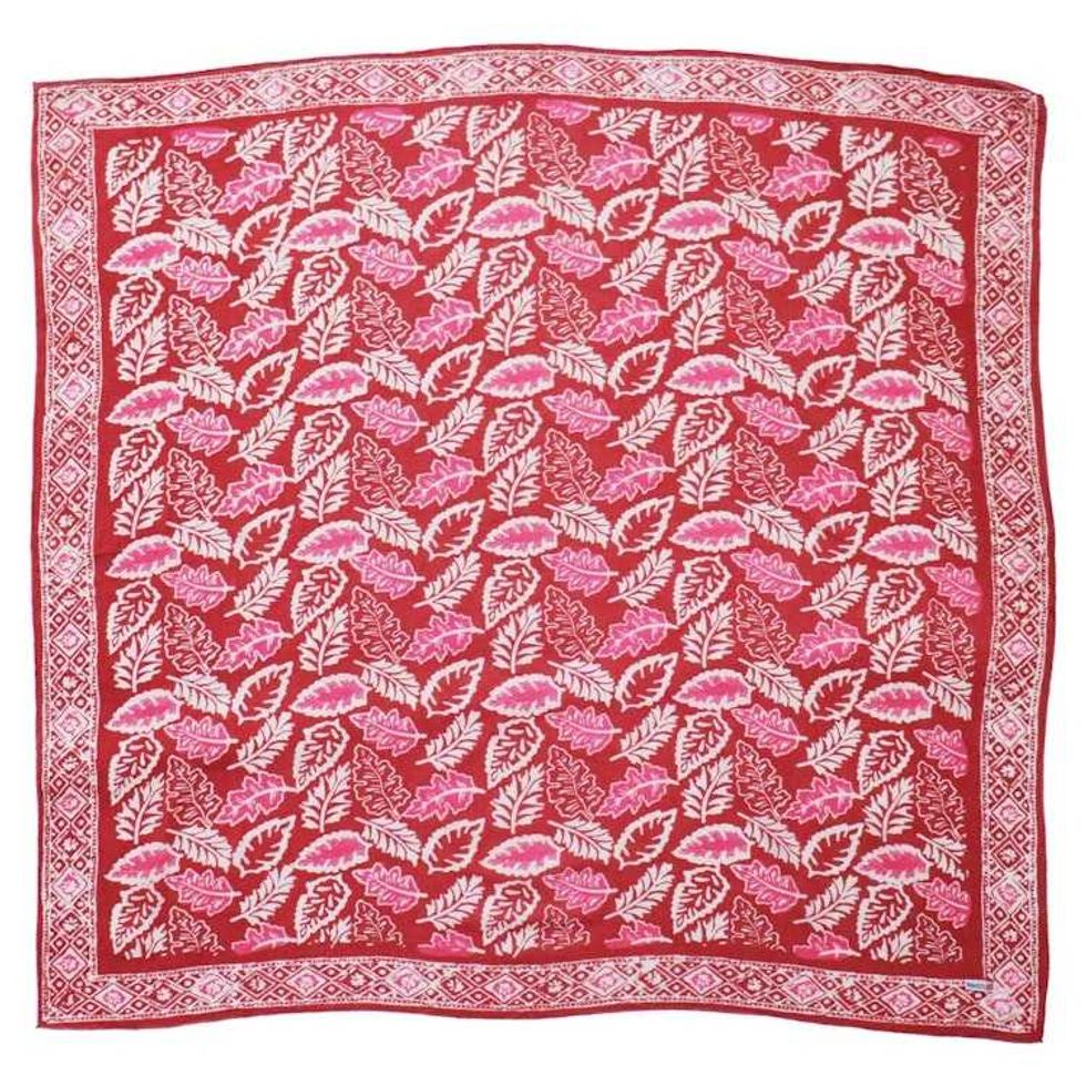 Large 39" Hand Dyed Batik Bandana, 100% Soft Cotton, Peach Coral Leaf
