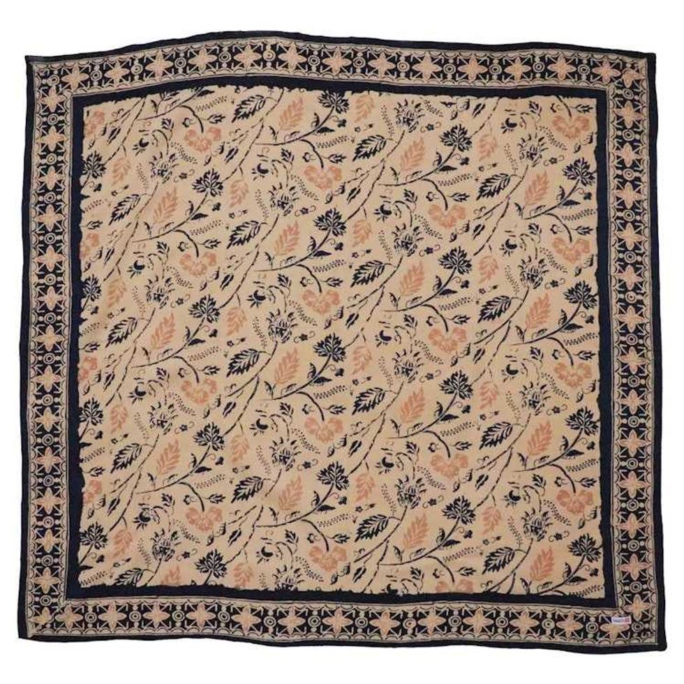Large 39" Hand Dyed Batik Bandana, 100% Soft Cotton, Cream Blue, Woven Meadow,