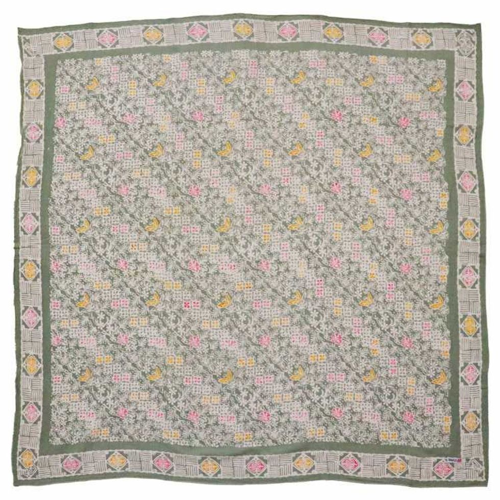 Large 39" Hand Dyed Batik Bandana, 100% Soft Cotton, Pastel Heaven, Green, Gray