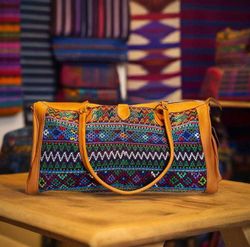 Image for Guatemalan Leather & Huipile Travel Bag