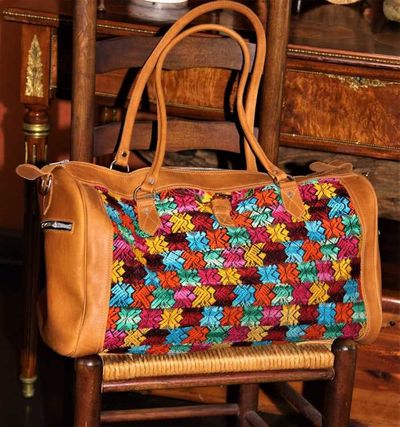 Alternate image for Guatemalan Leather & Huipile Travel Bag