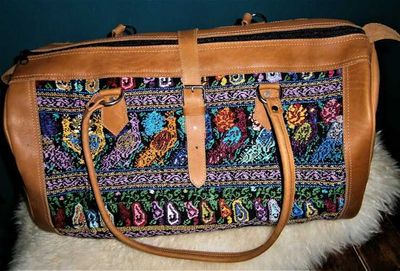 Alternate image for Guatemalan Leather & Huipile Travel Bag