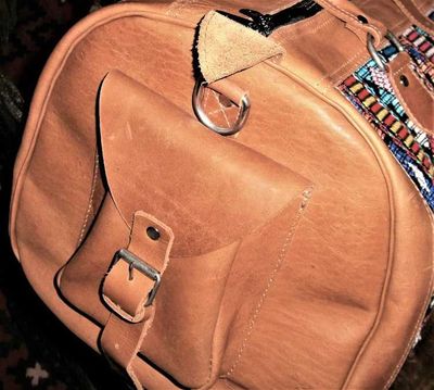 Alternate image for Guatemalan Leather & Huipile Travel Bag