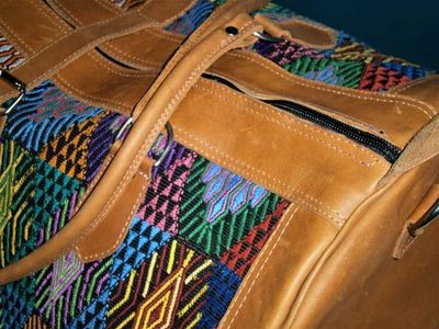 Alternate image for Guatemalan Leather & Huipile Travel Bag