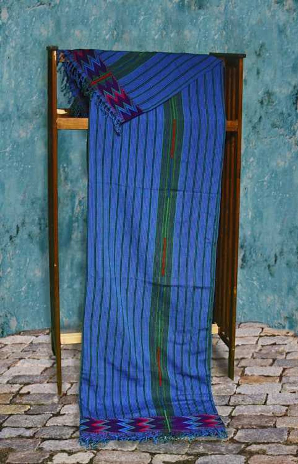 Handmade King Size Blue Zacualpa Bedspread & Two Matching Throw Pillow Cover Set