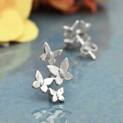 Alternate image for Sterling Silver Butterfly Cluster Stud Earrings