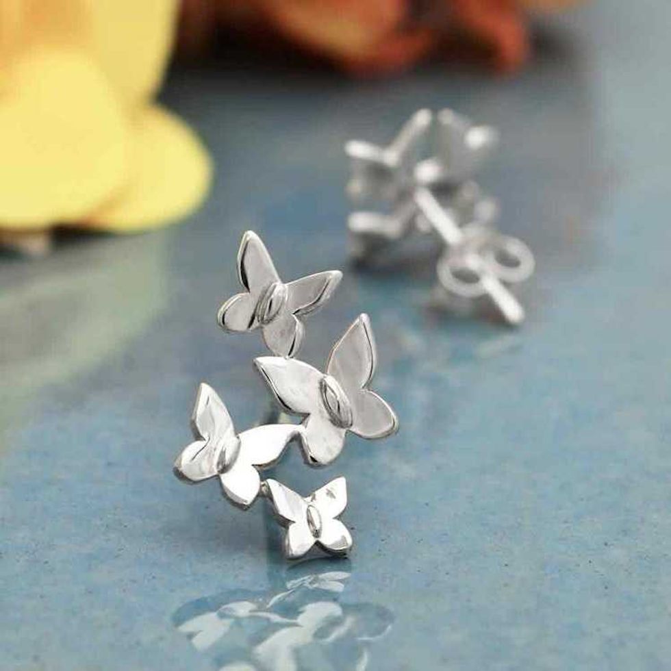 Sterling Silver Butterfly Cluster Stud Earrings