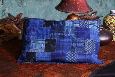 Alternate image for Handmade King-size Vivid Blue Guatemalan Patchwork Quilt Set