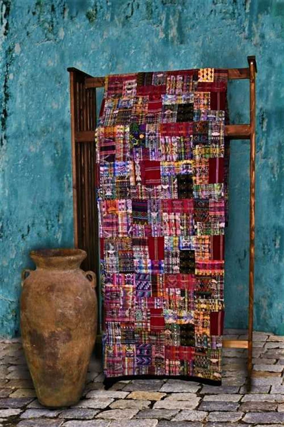 Handmade King-size Rose and Mixed Pastels Guatemalan Patchwork Quilt Set