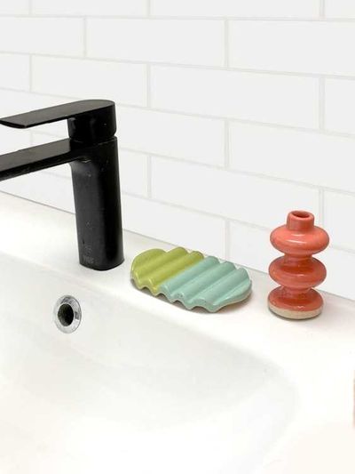 Alternate image for Indigo Pink Colorblock Ceramic Soap Dish